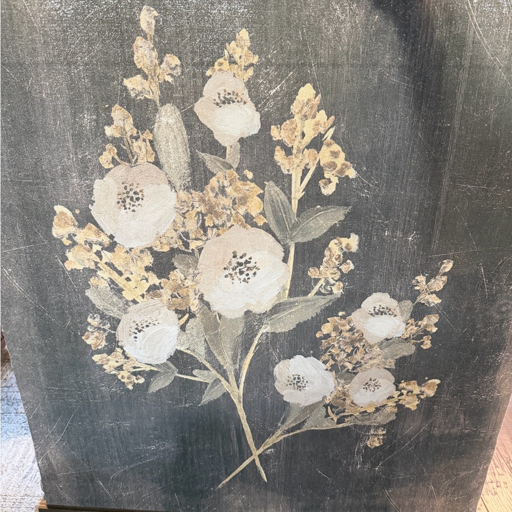 Elegant Floral Canvas Art - Gray and Cream - Picture 6 of 7